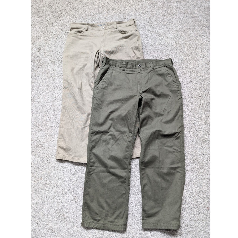 Lot of 2 Duluth Flex Fire Hose Canvas Work Pant Olive & Khaki Men's 38× 30